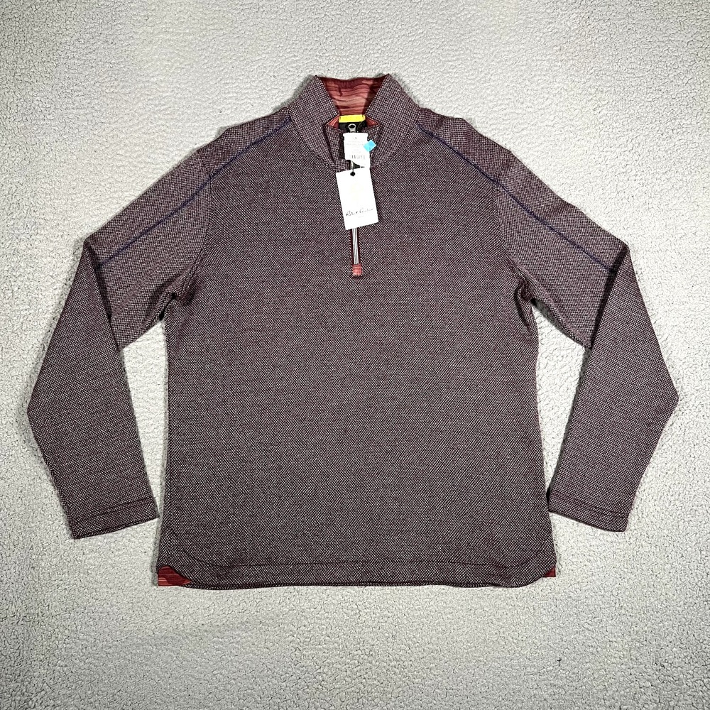 Robert Graham Sweater Mens Medium Berry Strasser Long Sleeve Knit 1/4 Zip Preppy
